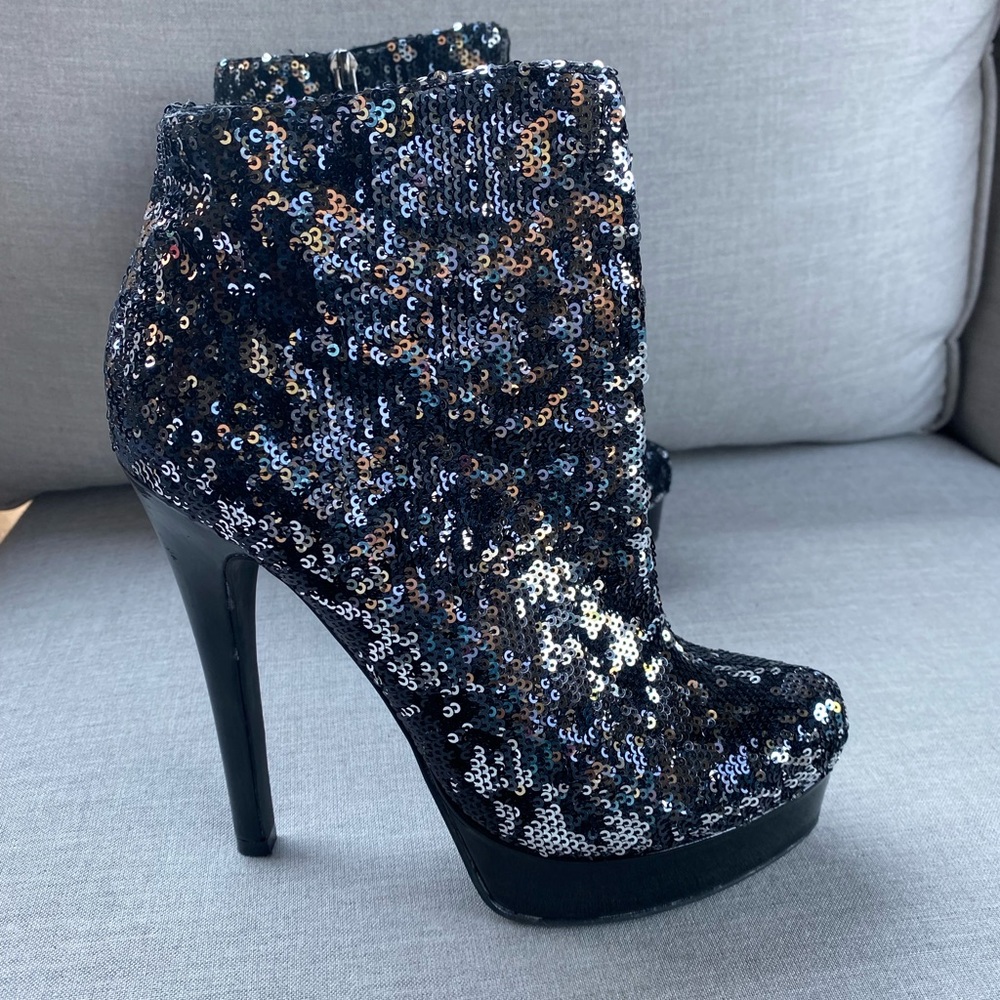 Black Sequin Stiletto Bootie